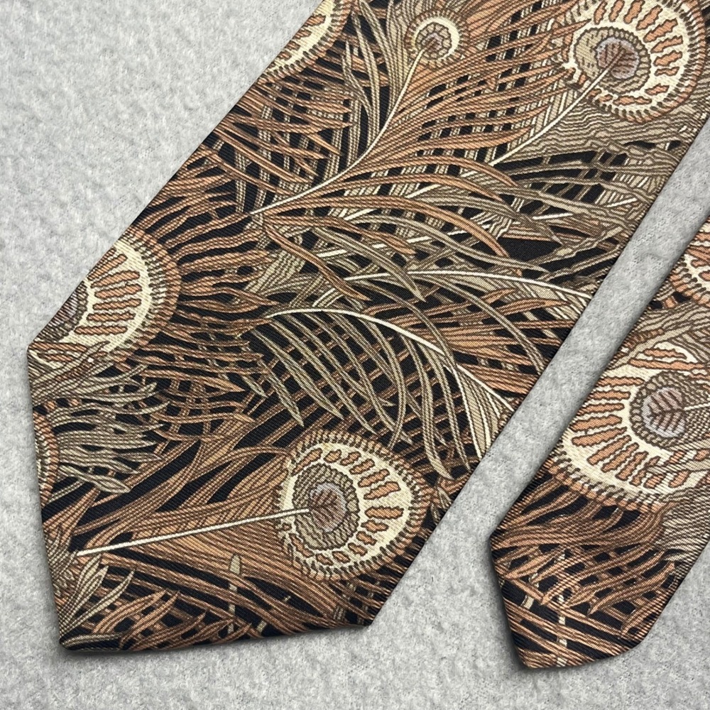 Liberty of London Mens‎ Silk Tie Brown Peacock Feather Hera Made in England